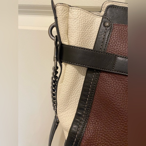 Coach purse  pebbled leather.  Used. Ox blood, cream, black - Picture 11 of 16